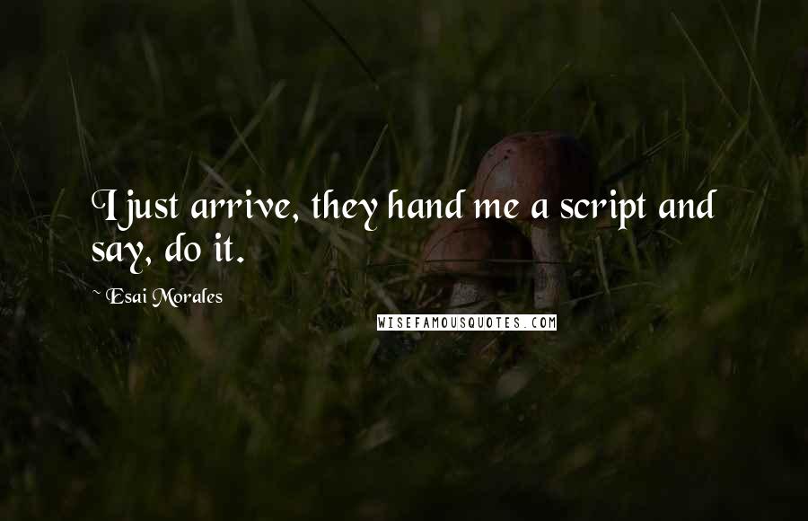 Esai Morales Quotes: I just arrive, they hand me a script and say, do it.