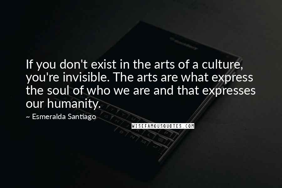 Esmeralda Santiago Quotes: If you don't exist in the arts of a culture, you're invisible. The arts are what express the soul of who we are and that expresses our humanity.
