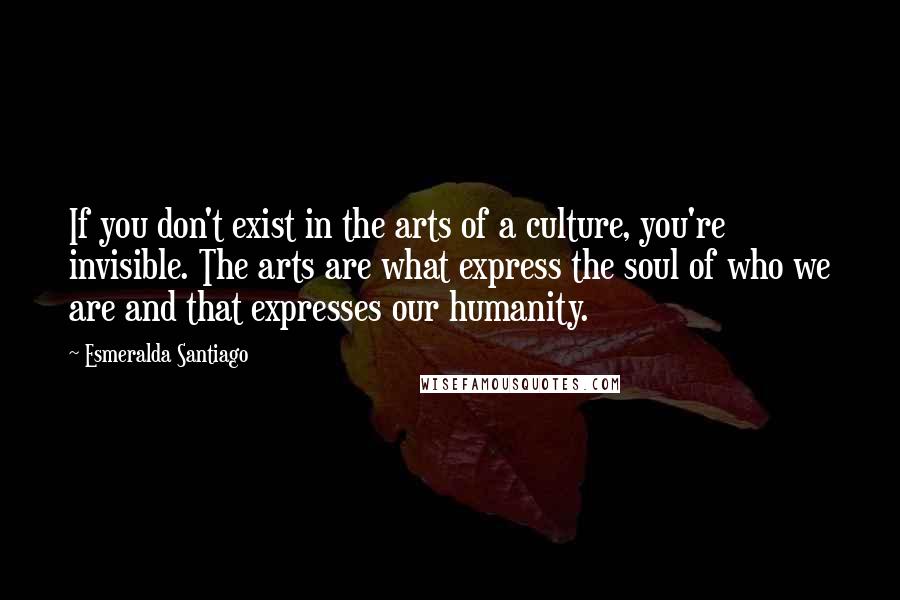 Esmeralda Santiago Quotes: If you don't exist in the arts of a culture, you're invisible. The arts are what express the soul of who we are and that expresses our humanity.