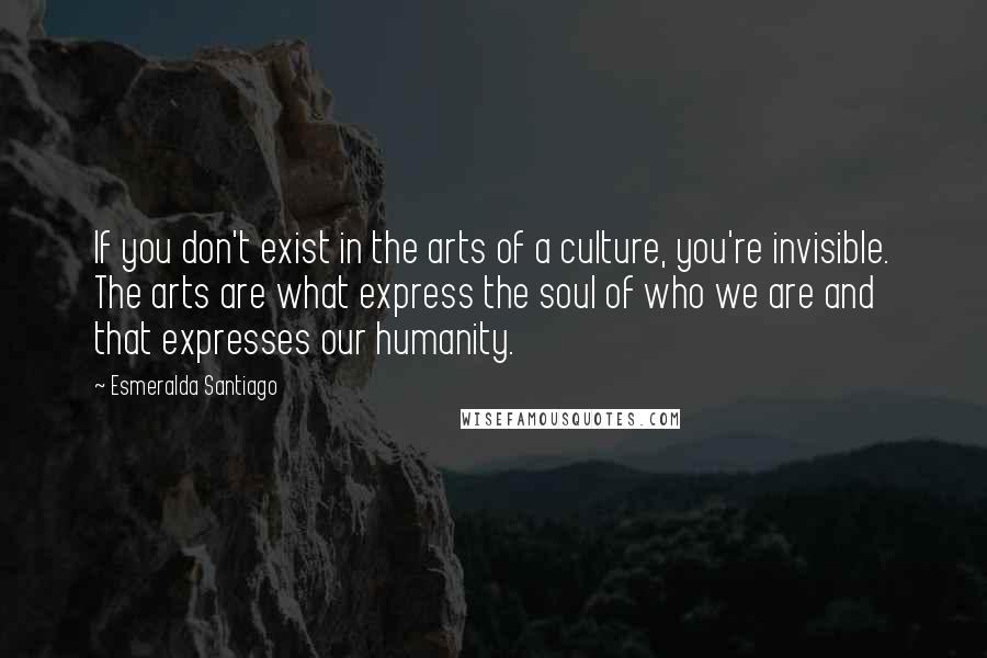Esmeralda Santiago Quotes: If you don't exist in the arts of a culture, you're invisible. The arts are what express the soul of who we are and that expresses our humanity.