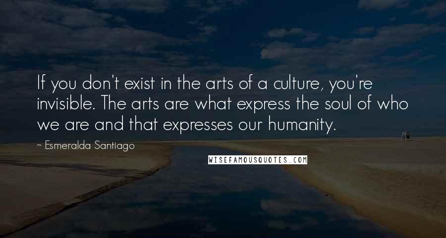 Esmeralda Santiago Quotes: If you don't exist in the arts of a culture, you're invisible. The arts are what express the soul of who we are and that expresses our humanity.