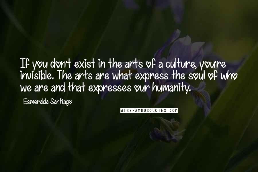Esmeralda Santiago Quotes: If you don't exist in the arts of a culture, you're invisible. The arts are what express the soul of who we are and that expresses our humanity.