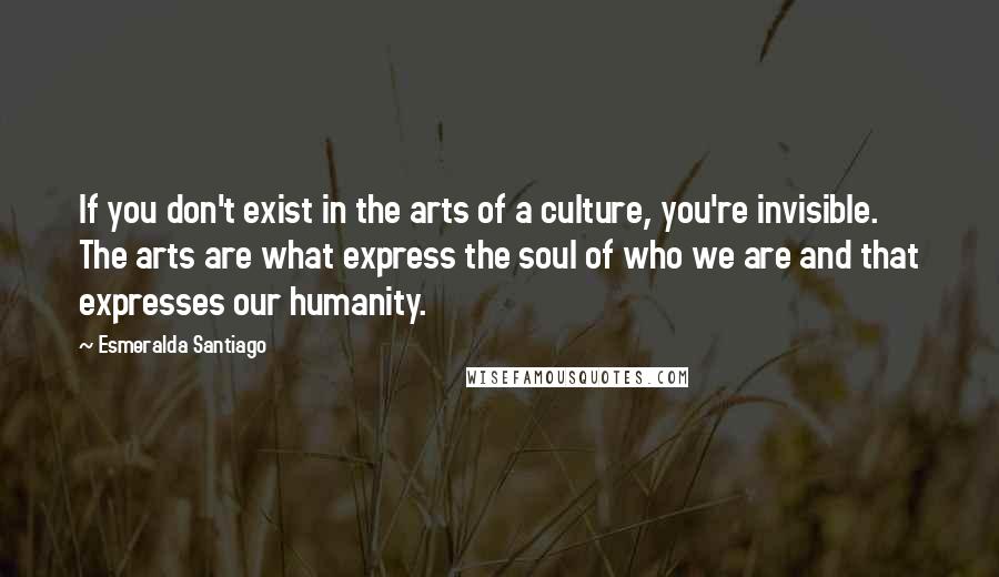 Esmeralda Santiago Quotes: If you don't exist in the arts of a culture, you're invisible. The arts are what express the soul of who we are and that expresses our humanity.