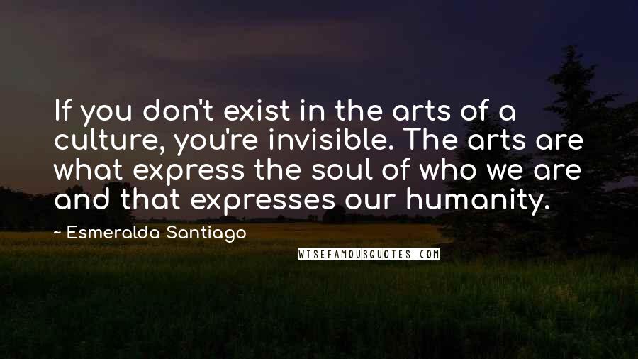 Esmeralda Santiago Quotes: If you don't exist in the arts of a culture, you're invisible. The arts are what express the soul of who we are and that expresses our humanity.