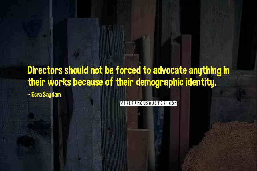 Esra Saydam Quotes: Directors should not be forced to advocate anything in their works because of their demographic identity.