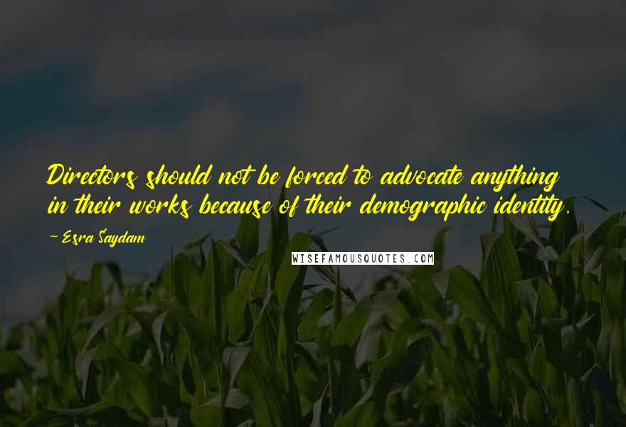 Esra Saydam Quotes: Directors should not be forced to advocate anything in their works because of their demographic identity.