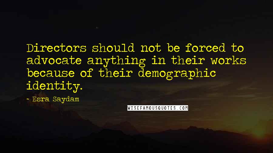 Esra Saydam Quotes: Directors should not be forced to advocate anything in their works because of their demographic identity.