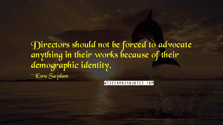 Esra Saydam Quotes: Directors should not be forced to advocate anything in their works because of their demographic identity.