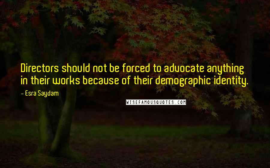 Esra Saydam Quotes: Directors should not be forced to advocate anything in their works because of their demographic identity.