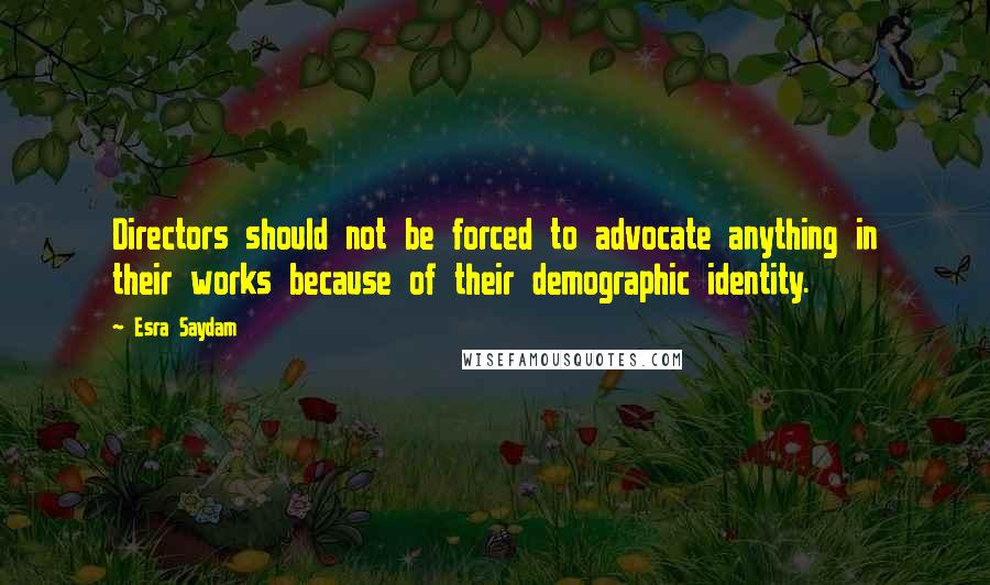 Esra Saydam Quotes: Directors should not be forced to advocate anything in their works because of their demographic identity.