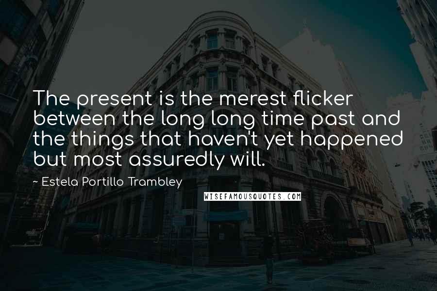 Estela Portillo Trambley Quotes: The present is the merest flicker between the long long time past and the things that haven't yet happened but most assuredly will.