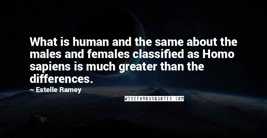 Estelle Ramey Quotes: What is human and the same about the males and females classified as Homo sapiens is much greater than the differences.