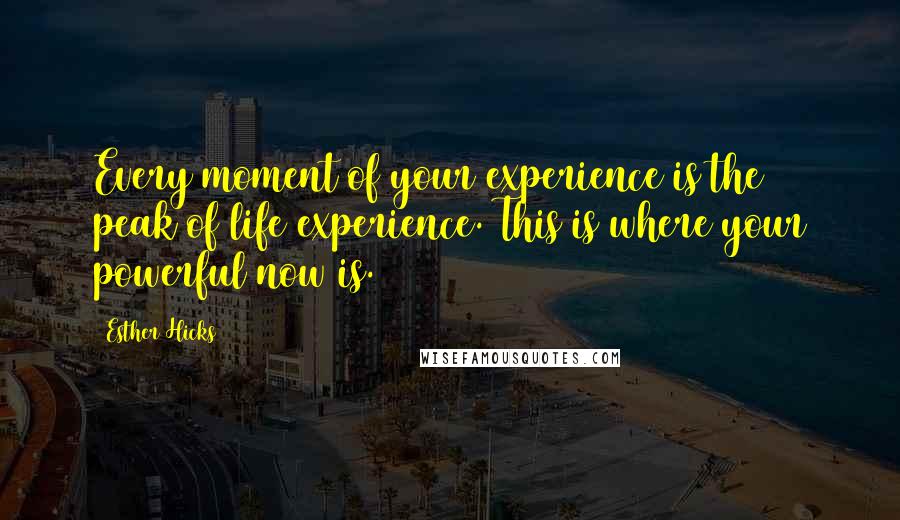 Esther Hicks Quotes: Every moment of your experience is the peak of life experience. This is where your powerful now is.