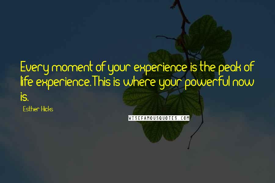 Esther Hicks Quotes: Every moment of your experience is the peak of life experience. This is where your powerful now is.