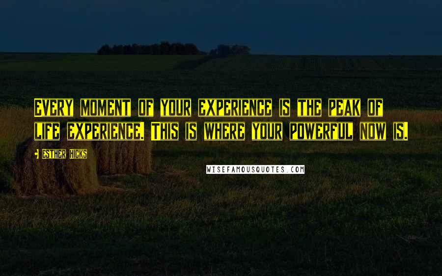 Esther Hicks Quotes: Every moment of your experience is the peak of life experience. This is where your powerful now is.