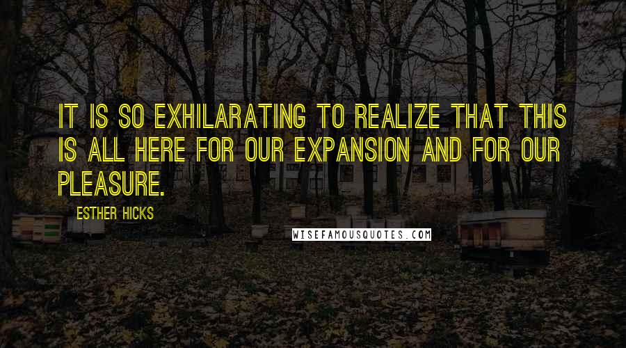 Esther Hicks Quotes: It is so exhilarating to realize that this is all here for our expansion and for our pleasure.