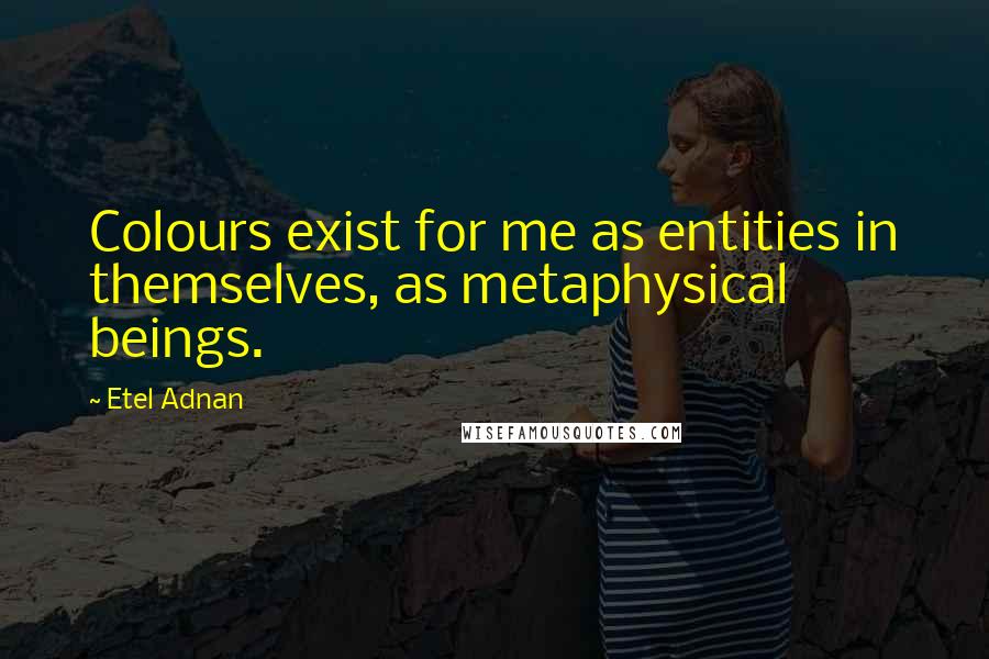 Etel Adnan Quotes: Colours exist for me as entities in themselves, as metaphysical beings.