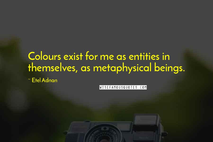 Etel Adnan Quotes: Colours exist for me as entities in themselves, as metaphysical beings.