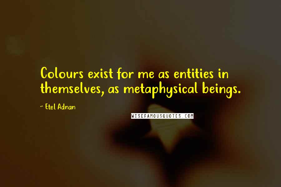 Etel Adnan Quotes: Colours exist for me as entities in themselves, as metaphysical beings.