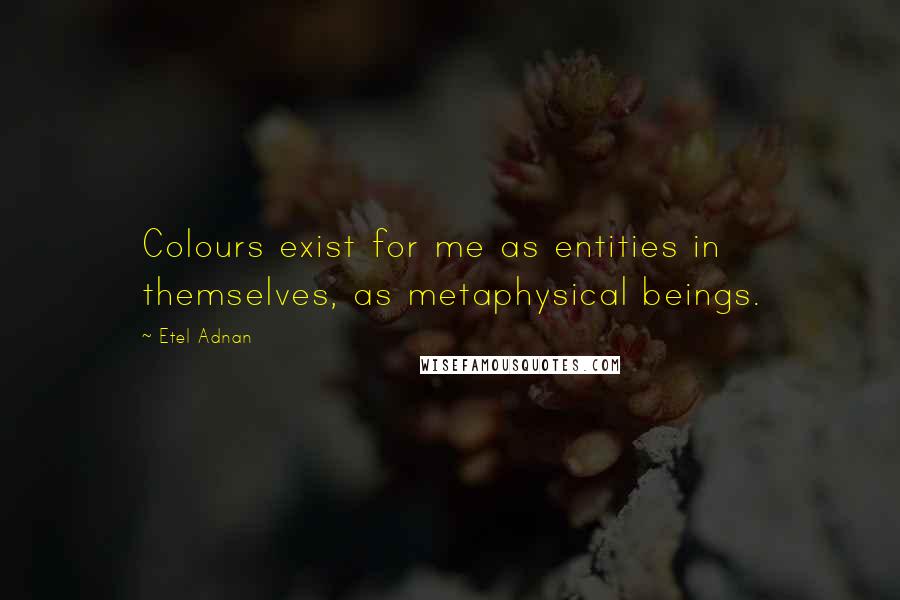 Etel Adnan Quotes: Colours exist for me as entities in themselves, as metaphysical beings.