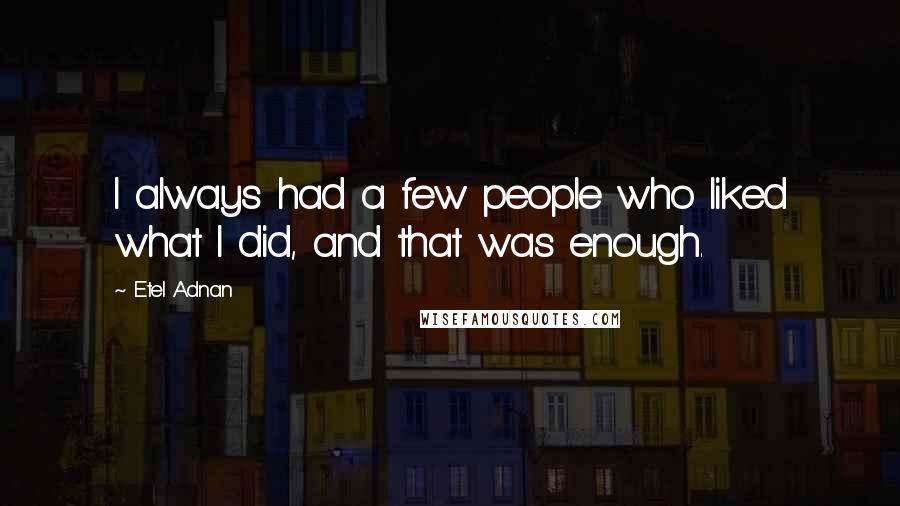 Etel Adnan Quotes: I always had a few people who liked what I did, and that was enough.
