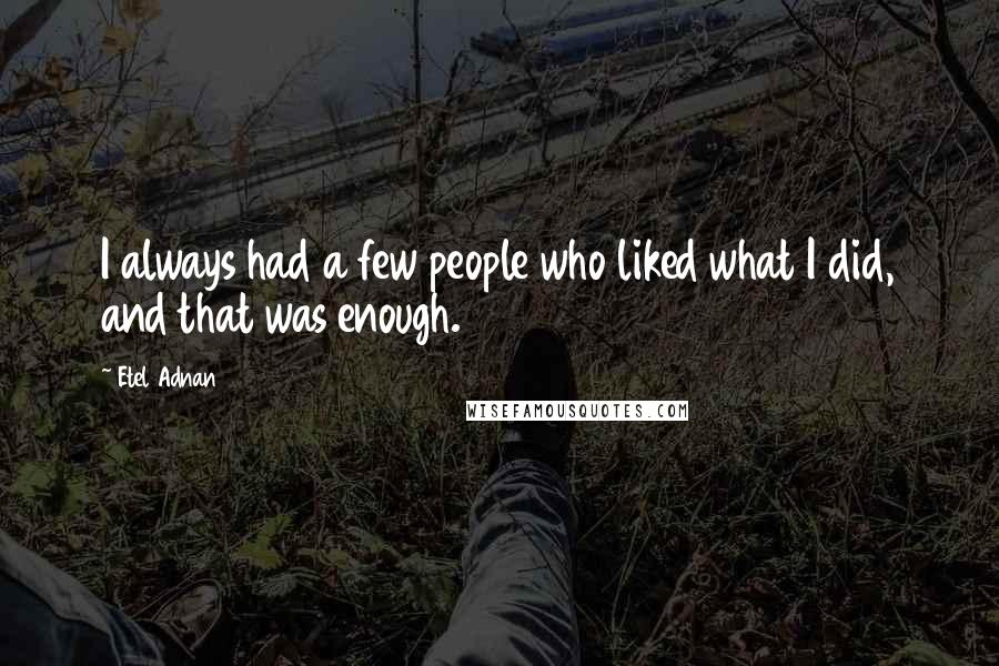 Etel Adnan Quotes: I always had a few people who liked what I did, and that was enough.