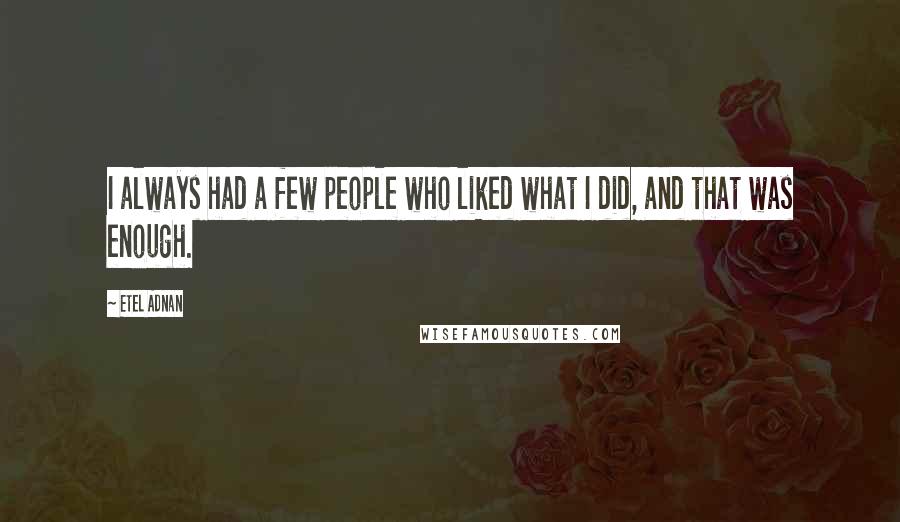 Etel Adnan Quotes: I always had a few people who liked what I did, and that was enough.