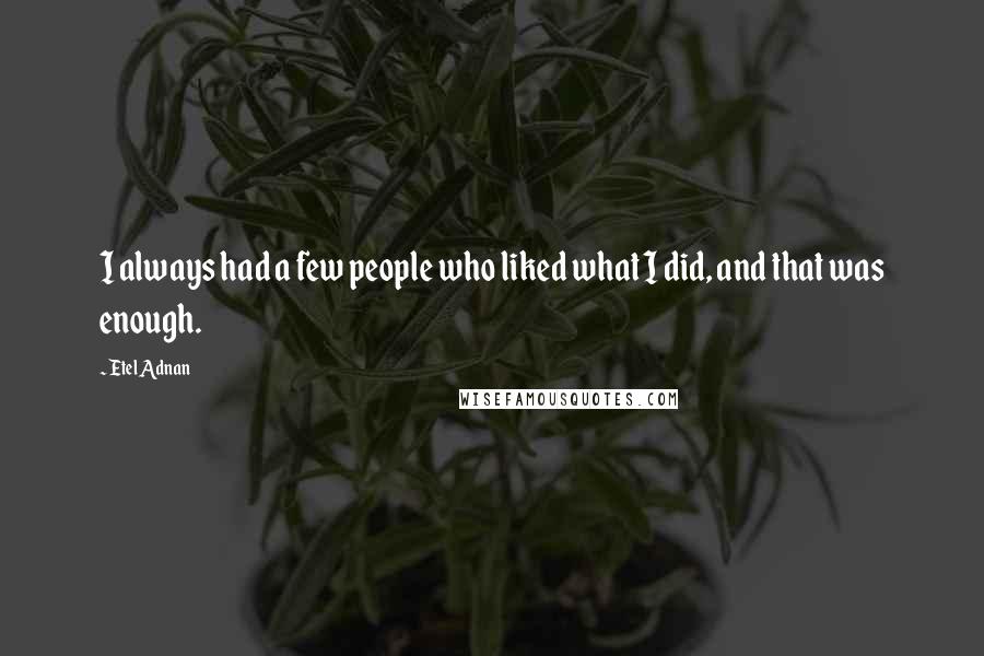 Etel Adnan Quotes: I always had a few people who liked what I did, and that was enough.
