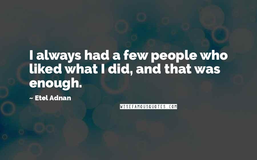 Etel Adnan Quotes: I always had a few people who liked what I did, and that was enough.