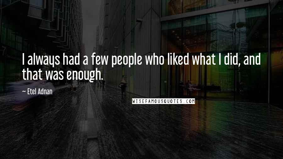 Etel Adnan Quotes: I always had a few people who liked what I did, and that was enough.