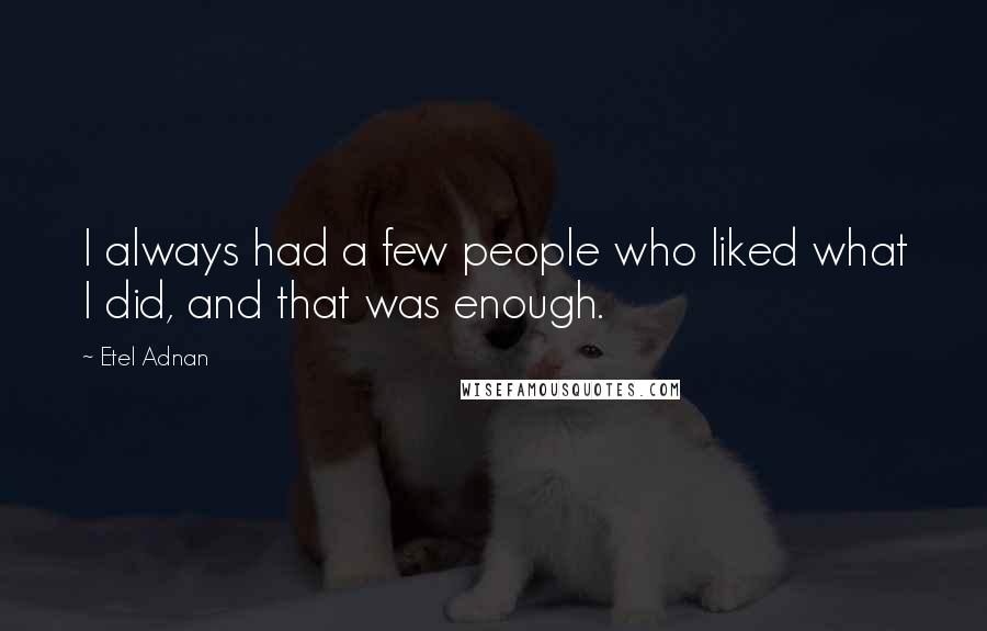Etel Adnan Quotes: I always had a few people who liked what I did, and that was enough.