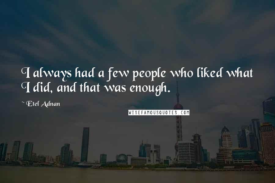 Etel Adnan Quotes: I always had a few people who liked what I did, and that was enough.