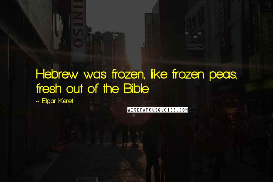 Etgar Keret Quotes: Hebrew was frozen, like frozen peas, fresh out of the Bible.