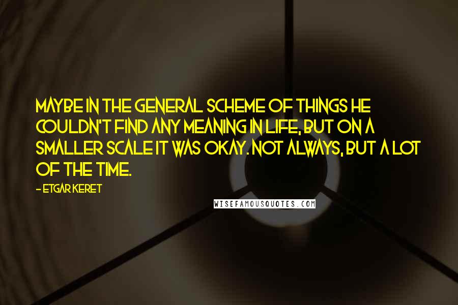 Etgar Keret Quotes: Maybe in the general scheme of things he couldn't find any meaning in life, but on a smaller scale it was okay. Not always, but a lot of the time.