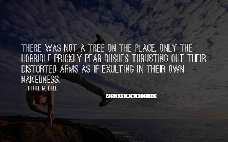 Ethel M. Dell Quotes: There was not a tree on the place, only the horrible prickly pear bushes thrusting out their distorted arms as if exulting in their own nakedness.