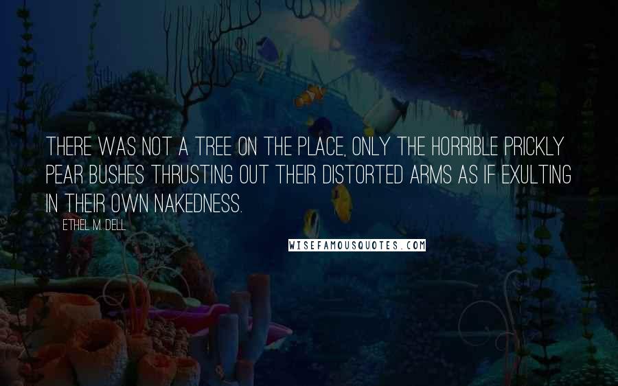 Ethel M. Dell Quotes: There was not a tree on the place, only the horrible prickly pear bushes thrusting out their distorted arms as if exulting in their own nakedness.