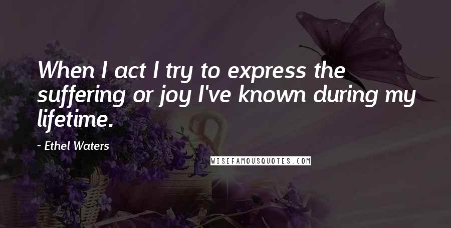 Ethel Waters Quotes: When I act I try to express the suffering or joy I've known during my lifetime.