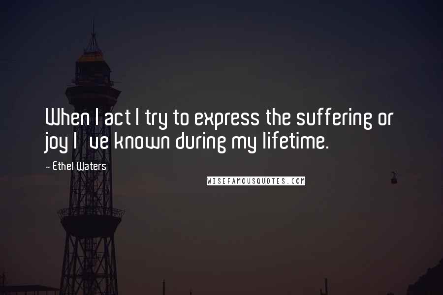 Ethel Waters Quotes: When I act I try to express the suffering or joy I've known during my lifetime.