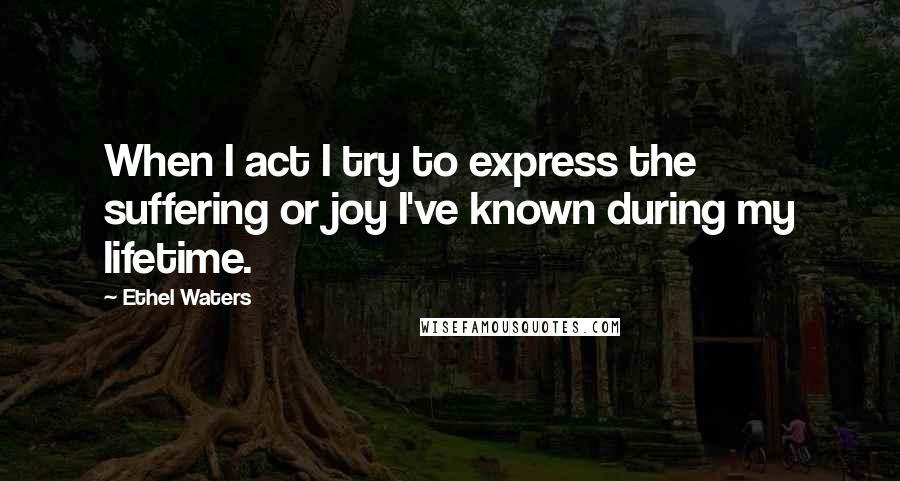 Ethel Waters Quotes: When I act I try to express the suffering or joy I've known during my lifetime.