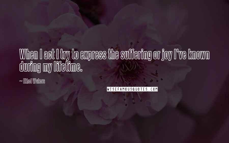 Ethel Waters Quotes: When I act I try to express the suffering or joy I've known during my lifetime.