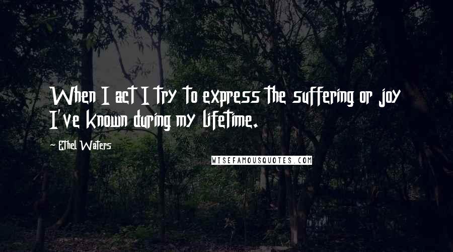 Ethel Waters Quotes: When I act I try to express the suffering or joy I've known during my lifetime.