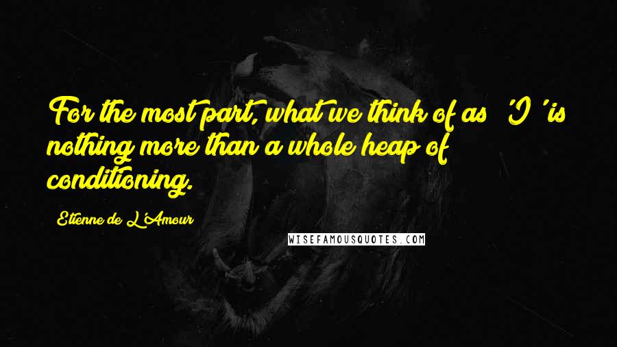 Etienne De L'Amour Quotes: For the most part, what we think of as 'I' is nothing more than a whole heap of conditioning.