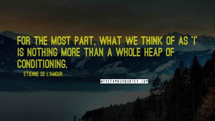 Etienne De L'Amour Quotes: For the most part, what we think of as 'I' is nothing more than a whole heap of conditioning.