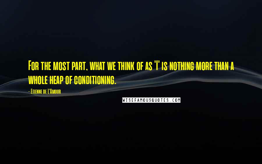 Etienne De L'Amour Quotes: For the most part, what we think of as 'I' is nothing more than a whole heap of conditioning.