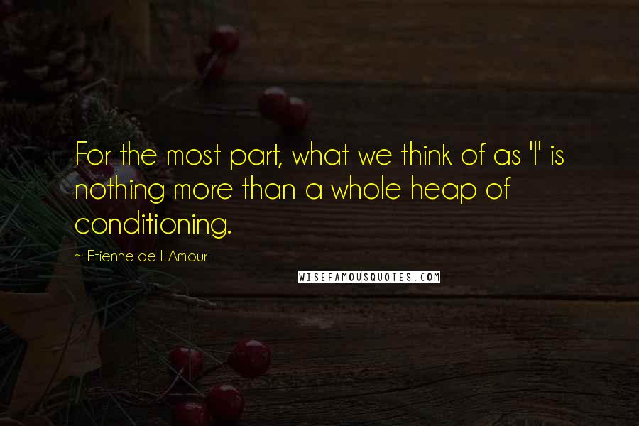 Etienne De L'Amour Quotes: For the most part, what we think of as 'I' is nothing more than a whole heap of conditioning.