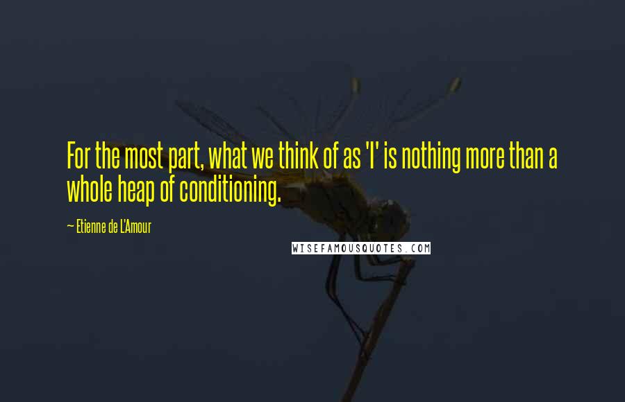 Etienne De L'Amour Quotes: For the most part, what we think of as 'I' is nothing more than a whole heap of conditioning.