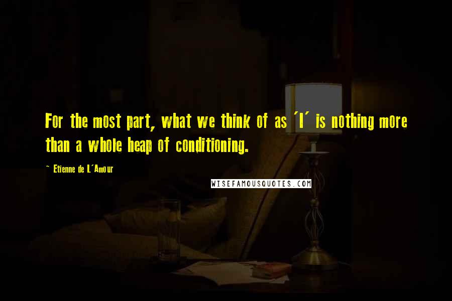 Etienne De L'Amour Quotes: For the most part, what we think of as 'I' is nothing more than a whole heap of conditioning.