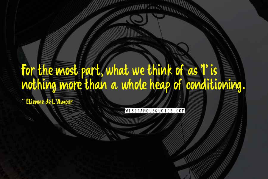 Etienne De L'Amour Quotes: For the most part, what we think of as 'I' is nothing more than a whole heap of conditioning.