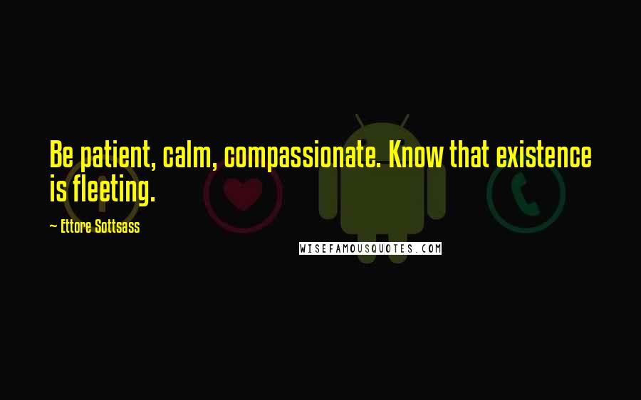 Ettore Sottsass Quotes: Be patient, calm, compassionate. Know that existence is fleeting.