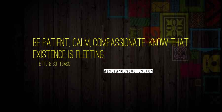 Ettore Sottsass Quotes: Be patient, calm, compassionate. Know that existence is fleeting.